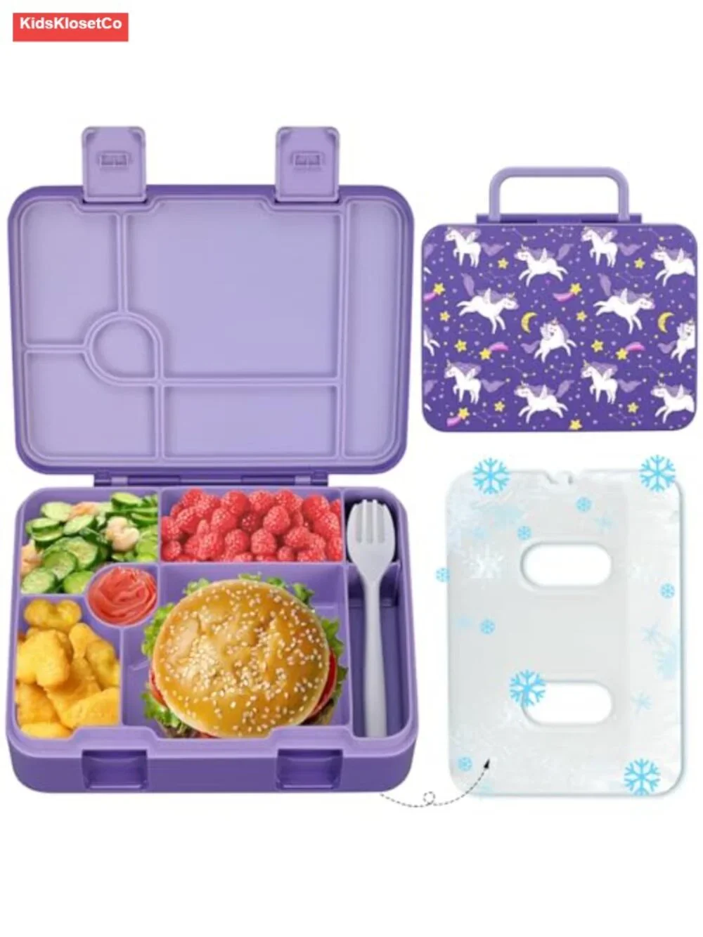Leak Proof Bento Lunch Box with Ice Pack, 6 Compartments, Utensils, Dishwasher